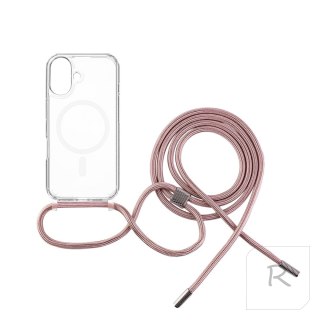 Fixed | MagPure Neck | Back Cover with Lanyard | Apple | iPhone 16 Plus | TPU | Clear, Pink