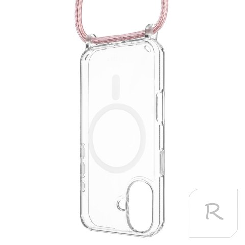 Fixed | MagPure Neck | Back Cover with Lanyard | Apple | iPhone 16 Plus | TPU | Clear, Pink