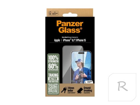 PanzerGlass Screen protector | Apple | iPhone 16/iPhone 15 | Glass | Transparent | Ultra-Wide Fit