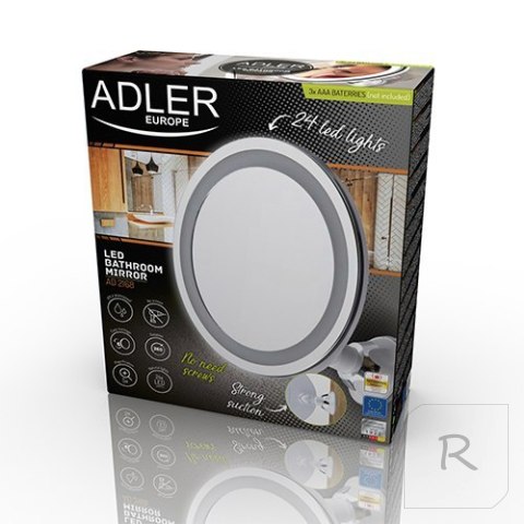 Adler AD 2168 Bathroom Mirror, 3 AAA batteries, LED Lightening, White