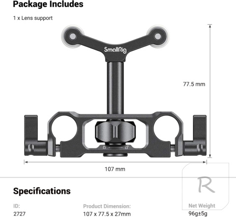 SMALLRIG 2727 UNIWERSALNA PODPORA OBIEKTYWU LWS MOCOWANIA DO PRĘTÓW 15mm