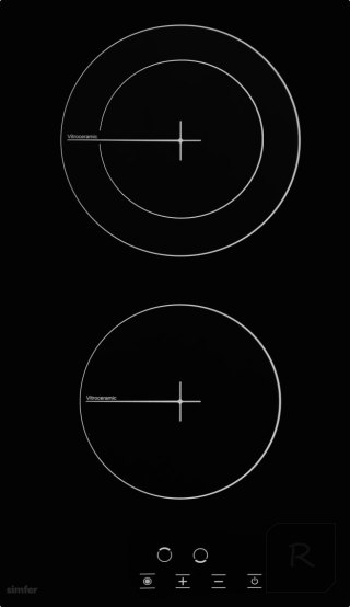 Simfer | Płyta grzewcza | H3.020.DEBSP | Vitroceramic | Liczba palników/stref grzewczych 2 | Dotykowa | Czarna