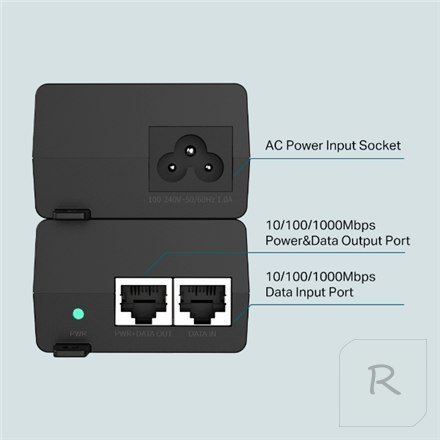 TP-LINK | Adapter PoE+ Injector | TL-POE160S | 10/100/1000 Mbit/s | Porty Ethernet LAN (RJ-45) 1x10/100/1000Mbps RJ45 port wejśc