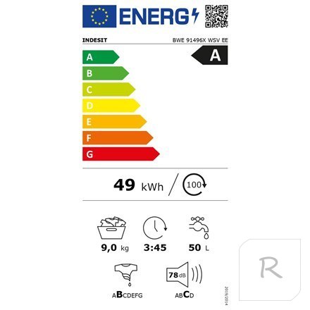 Pralka INDESIT BWE 91496X WSV EE 9kg 1400 obr/min Biały | Klasa energetyczna A | Ładowanie frontowe | Cyfrowy | Wymiary: 63 cm g