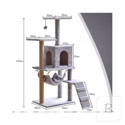 Drapak dla kota wysoki legowisko drabinka słupek SZARY 125cm KOT17SZ