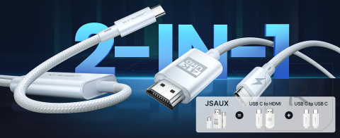 JSAUX Kabel USB C na HDMI 2M 4K UHD z portem ładowania PD 100 W 2w1 CV0057