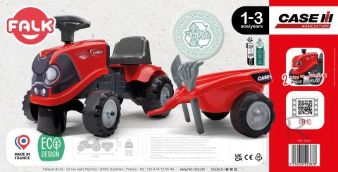 FALK Traktorek Baby Case IH Ride-On Czerwony z Przyczepką + akc. od 12 miesięcy