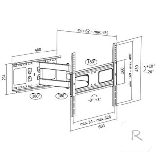 Logilink BP0028 TV Wall mount, 37"-70", tilt +10°-20°,swievel +-90°, 475mm Logilink | Wall Mount | 37-70 " | Maximum weight (cap