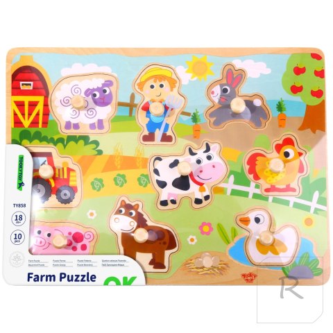 TOOKY TOY Drewniane Puzzle Montessori Farma z Pinezkami Do Dopasowania