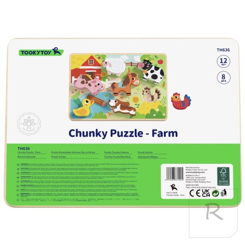 Tooky Toy Drewniane Puzzle Montessori Zwierzątka Farma Dopasuj Kształty