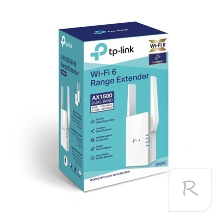 TP-LINK | RE505X | Extender | 802.11ax | 2.4GHz/5GHz | 300+1200 Mbit/s | 10/100/1000 Mbit/s | Porty Ethernet LAN (RJ-45) 1 | MU-