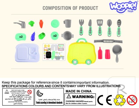 WOOPIE Przenośny Zestaw Małego Kucharza 2w1 Kuchnia w Walizce 18 akc