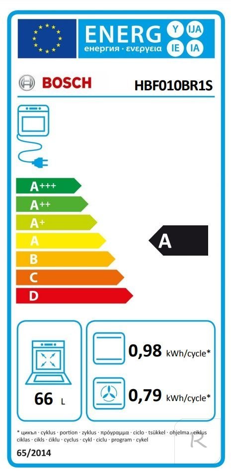 Bosch | HBF010BR1S | Oven | 66 L | A | Multifunctional | Manual | Height 59.5 cm | Width 59.4 cm | Stainless steel