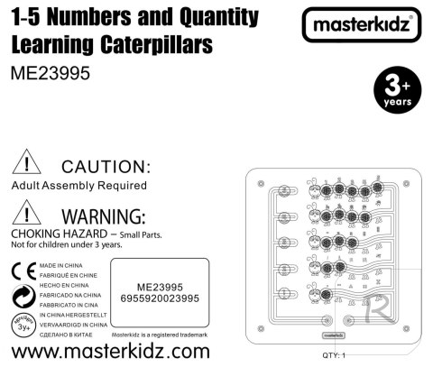 MASTERKIDZ Kolorowe Gąsieniczki Nauka Liczb i Ilości - Tablica Ścienna Edukacyjna Montessori