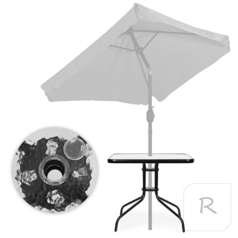 Stolik ogrodowy 80x80 cm na taras ogród balkon szkło hartowane otwór na parasol MultiGarden