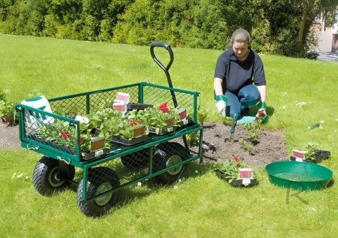 Wózek transportowy ogrodowy 200 kg otwierane burty duże pompowane koła MultiGarden