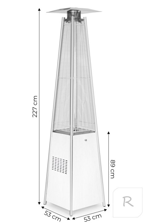 Ogrzewacz parasol gazowy grzejnik 13 kW srebrny szklany na ogród patio reduktor wąż pokrowiec MultiGarden