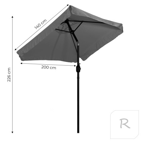 Prostokątny duży parasol ogrodowy skośny łamany z korbą szary 200x140 cm MultiGarden