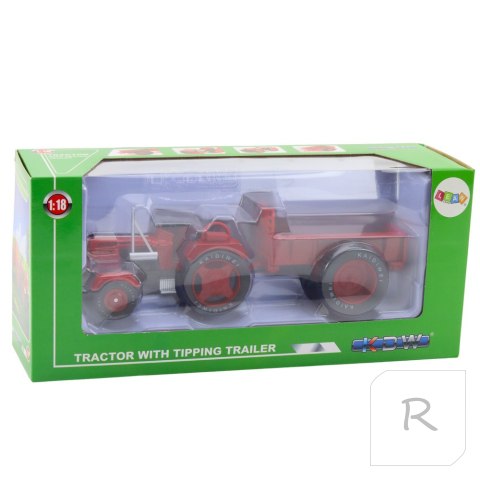 Metalowy Traktor Rolniczy Z Przyczepą Czerwony 1:18