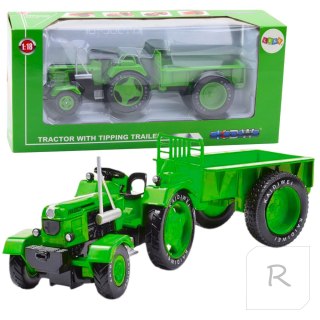 Metalowy Traktor Rolniczy Z Przyczepą Zielony 1:18