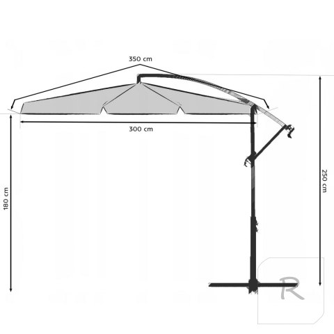 Parasol ogrodowy składany 6 segmentów szary Ø 350cm