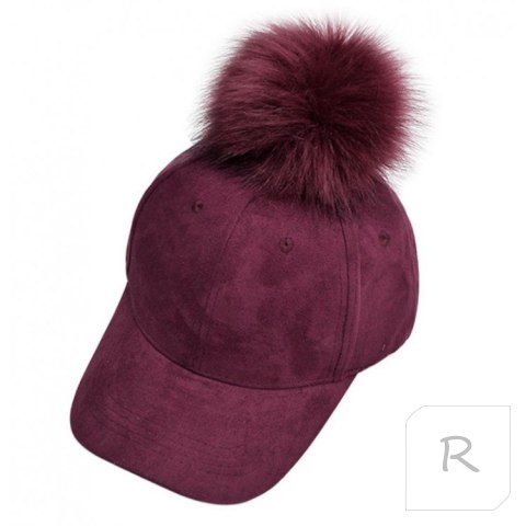 Czapka z daszkiem velvet z pomponem Bordo