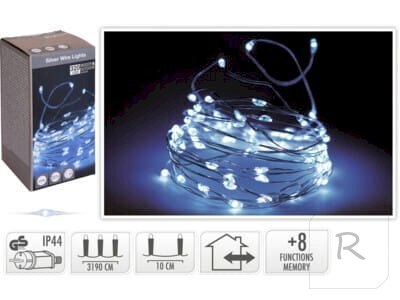 Lampki na srebrnym druciku 320 LED zimne białe programator