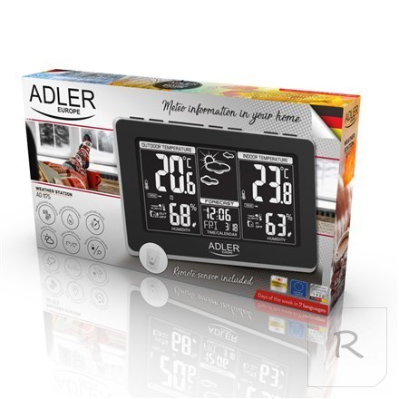 Adler Weather station AD 1175 Black, White Digital Display, Remote Sensor