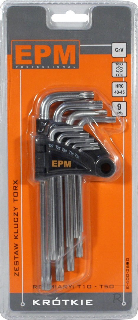 KOMPLET KLUCZY TORX TYP L T10-T50 9SZT. KRÓTKIE EPM PROFESSIONAL