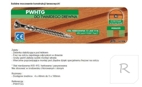 WKRĘT DO DREWNA TWARDEGO TROPIC C2 4.5*50MM T20 PFS SCREW