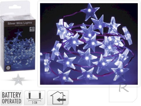 Girlanda akrylowa gwiazdki 40LED zimne biał