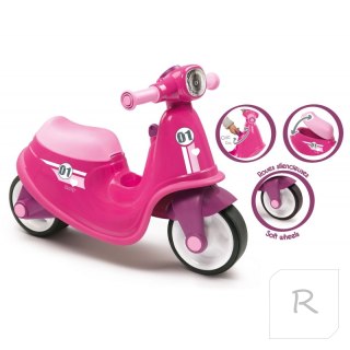 Smoby Różowy jeździk skuter Ciche koła Pink Scooter