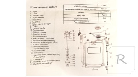 Opryskiwacz plecakowy ręczny 16L