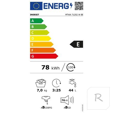 INDESIT Washing machine MTWA 71252 W EE Energy efficiency class E, Front loading, Washing capacity 7 kg, 1200 RPM, Depth 54 cm,