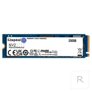 Kingston SSD NV2 250 GB, SSD form factor M.2 2280, SSD interface PCIe 4.0 x4 NVMe, Write speed 1300 MB/s, Read speed 3000 MB/s