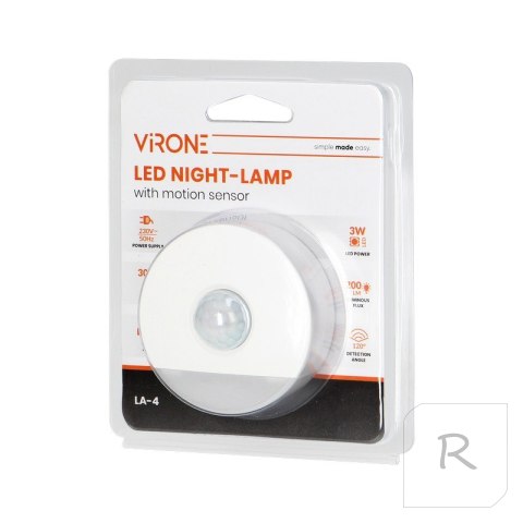 LAMPKA NOCNA LED 3W 230V Z CZUJNIKIEM RUCHU