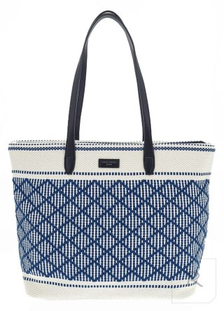 Beżowo niebieski pojemny shopper bag damski DAVID JONES