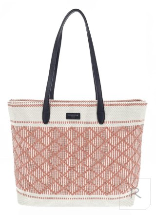 Beżowo różowy pojemny shopper bag damski DAVID JONES